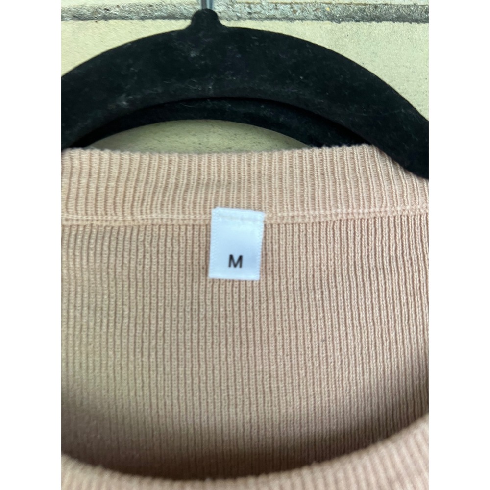 Matching Knit Two Piece Set Top & Wide Leg Crop Pants Tan White Trim Size Medium - Picture 6 of 10